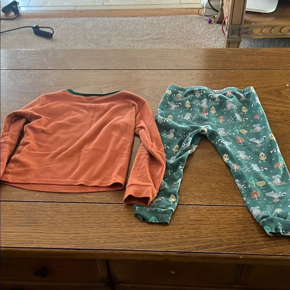 Place Orange and Green Pajama Sets with Cartoon Graphics
